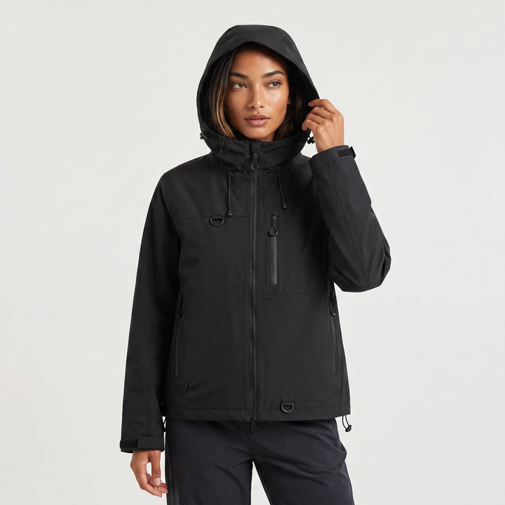 Women's Lightweight Short Hooded Rain Jacket in Black