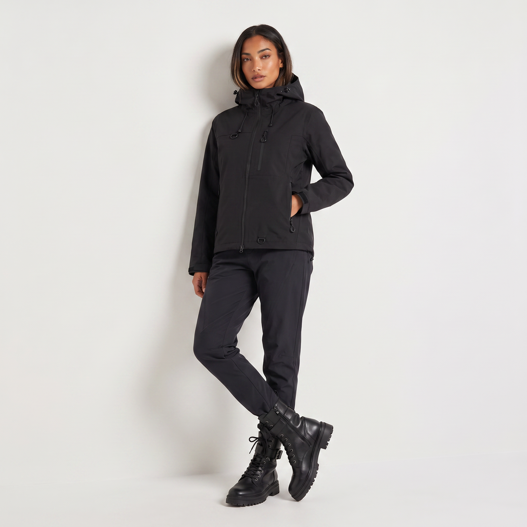 Women's Lightweight Short Hooded Rain Jacket in Black