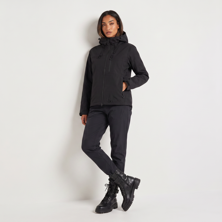 Women's Lightweight Short Hooded Rain Jacket in Black