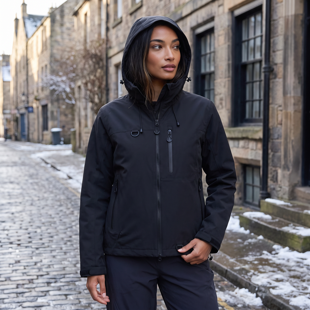 Women's Lightweight Short Hooded Rain Jacket in Black