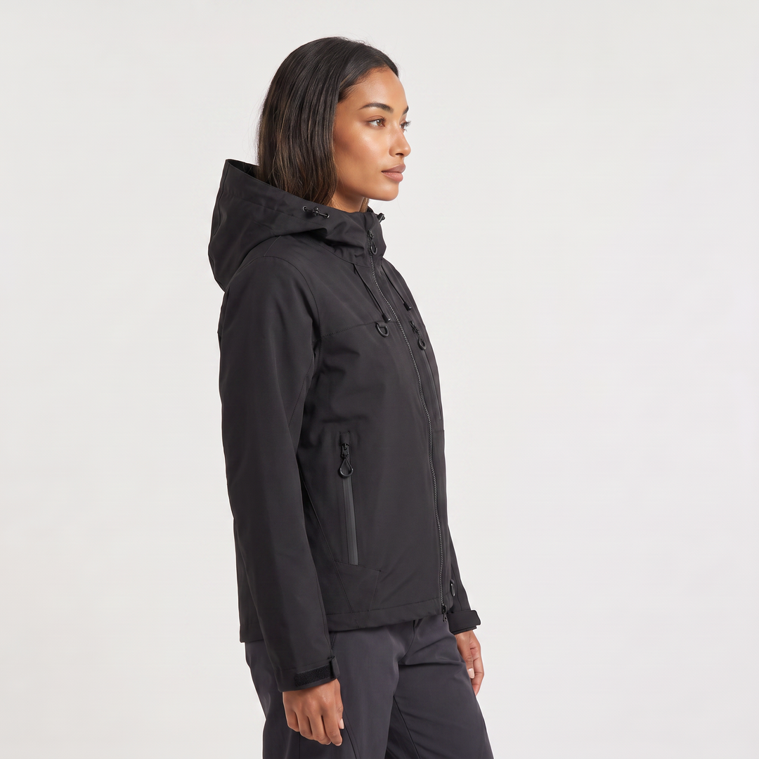 Women's Lightweight Short Hooded Rain Jacket in Black