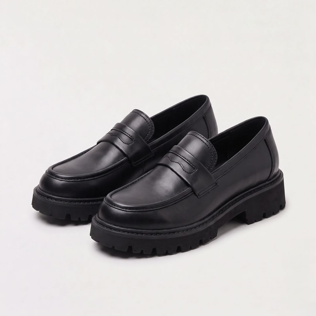 Men's Casual Leather Chunky Lug Sole Penny Loafers