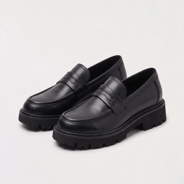 Men's Casual Leather Chunky Lug Sole Penny Loafers