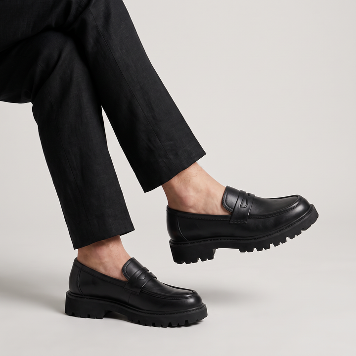 Men's Casual Leather Chunky Lug Sole Penny Loafers