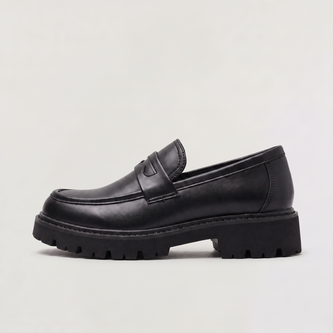 Men's Casual Leather Chunky Lug Sole Penny Loafers