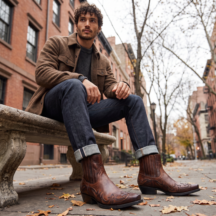 Men's Classic Leather Square Toe Western Boots