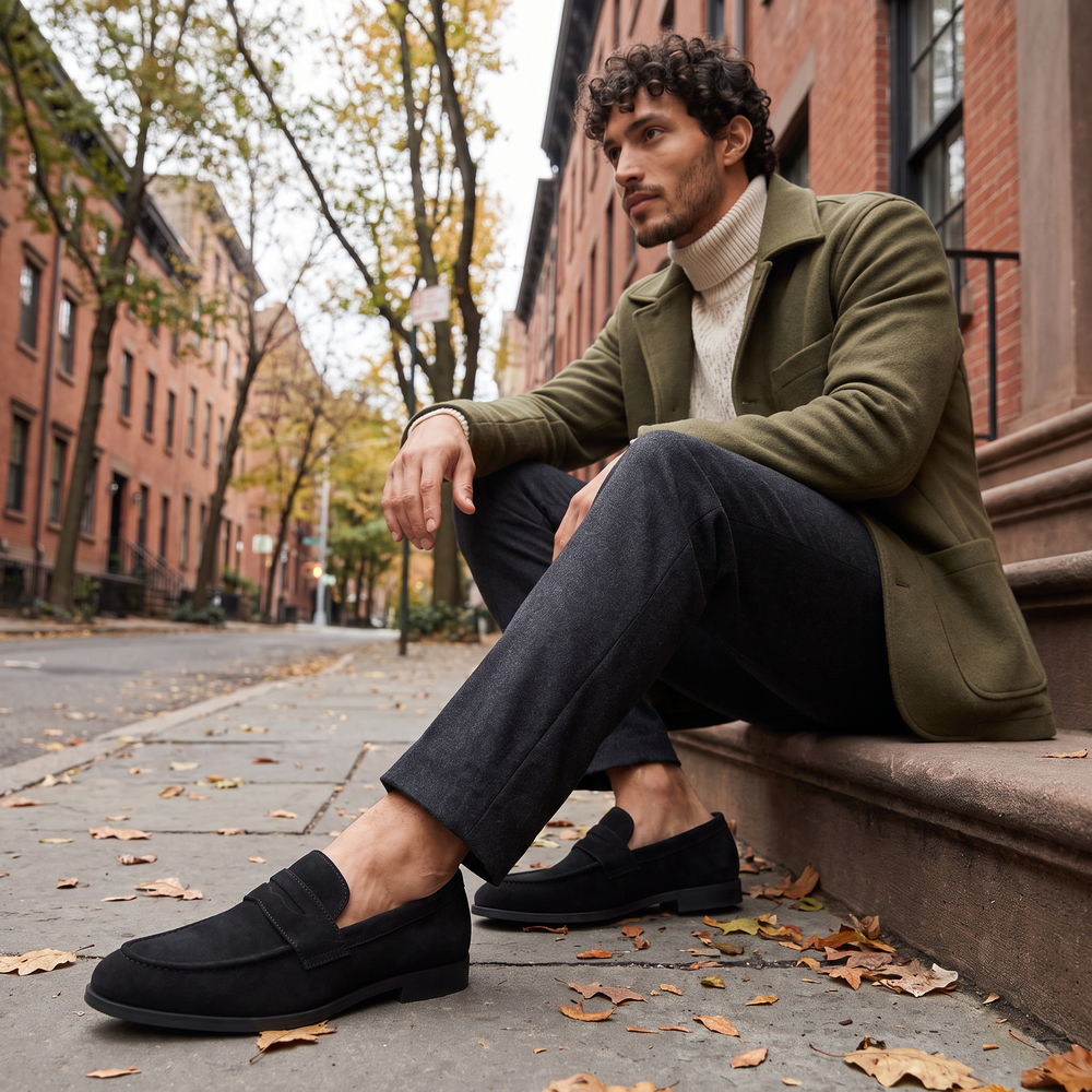 Men's Classic Suede-Look Penny Loafers