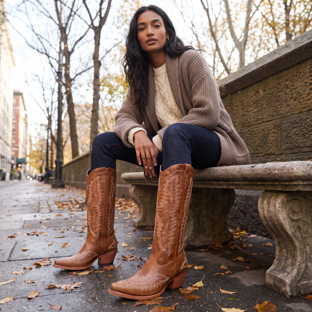 Women's Classic Leather Knee-High Cowboy Boots