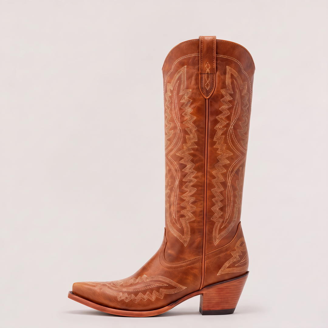 Women's Classic Leather Knee-High Cowboy Boots