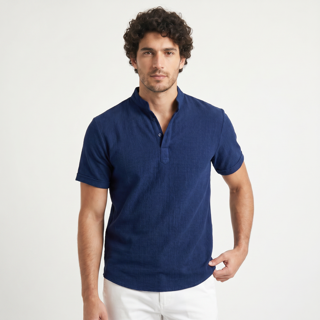 Men's Casual Cotton Linen Henley Shirt