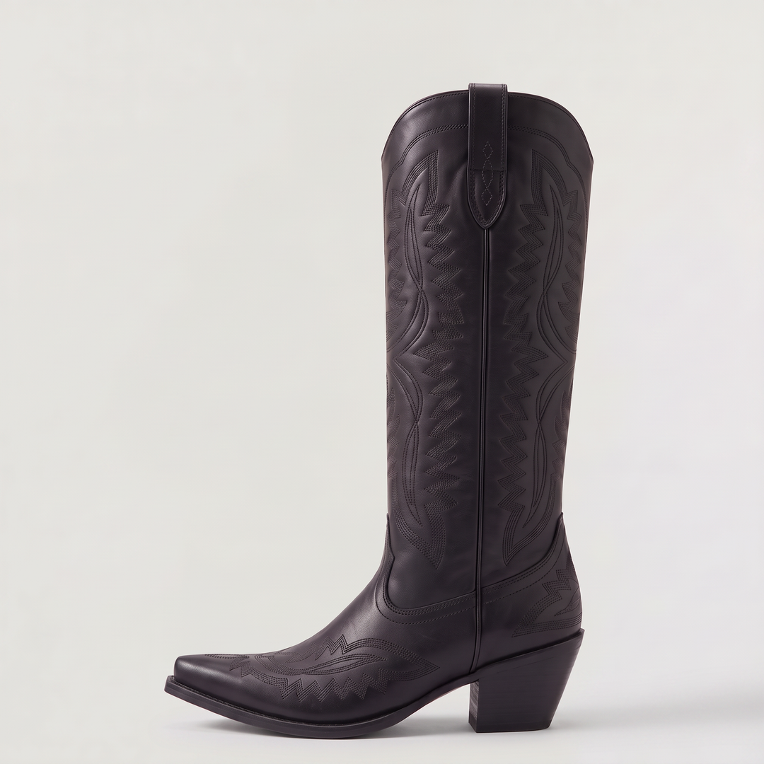 Women's Classic Leather Knee-High Cowboy Boots