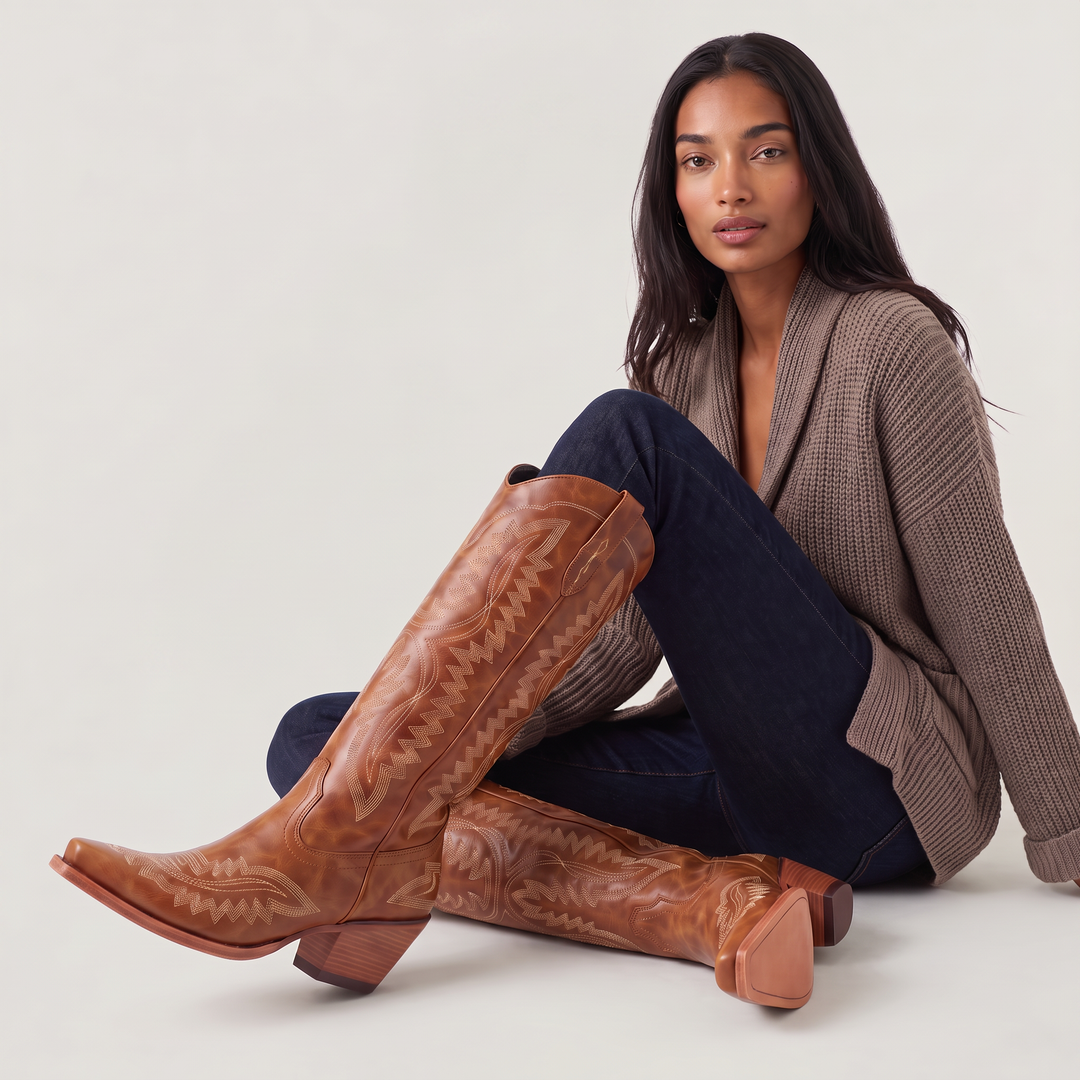 Women's Classic Leather Knee-High Cowboy Boots