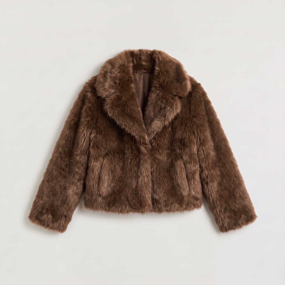 Women's Casual Faux-Fur Cropped Long Sleeve Jacket