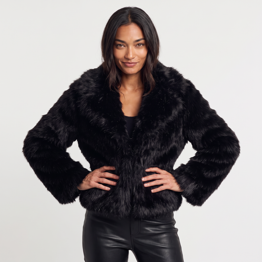 Women's Casual Faux-Fur Cropped Long Sleeve Jacket