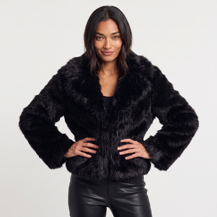 Women's Casual Faux-Fur Cropped Long Sleeve Jacket