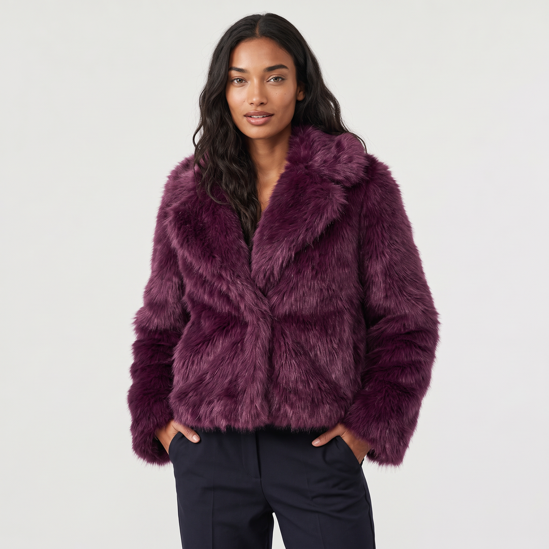 Women's Casual Faux-Fur Cropped Long Sleeve Jacket