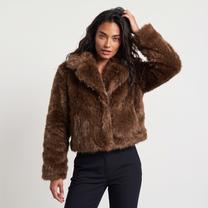 Women's Casual Faux-Fur Cropped Long Sleeve Jacket