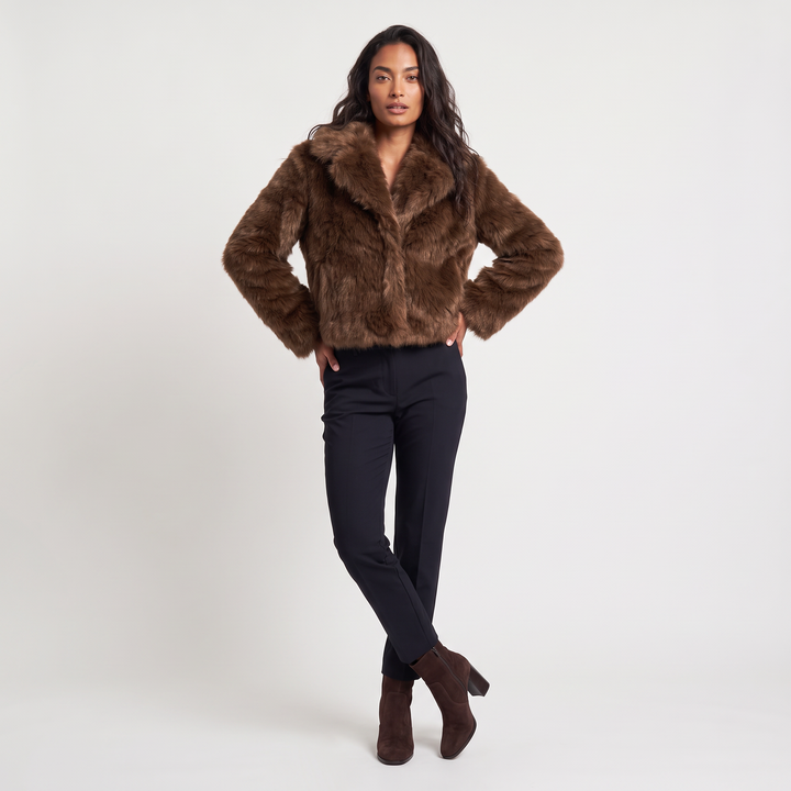 Women's Casual Faux-Fur Cropped Long Sleeve Jacket