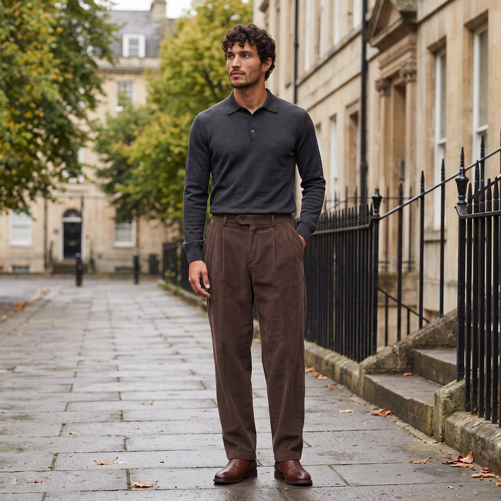 Men's Casual Corduroy Wide-Leg Pleated Trousers