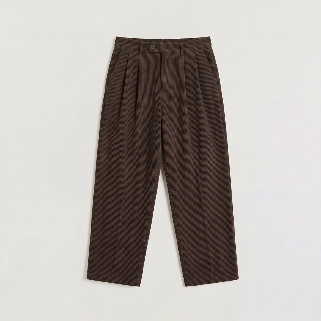 Men's Casual Corduroy Wide-Leg Pleated Trousers