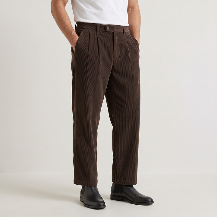 Men's Casual Corduroy Wide-Leg Pleated Trousers
