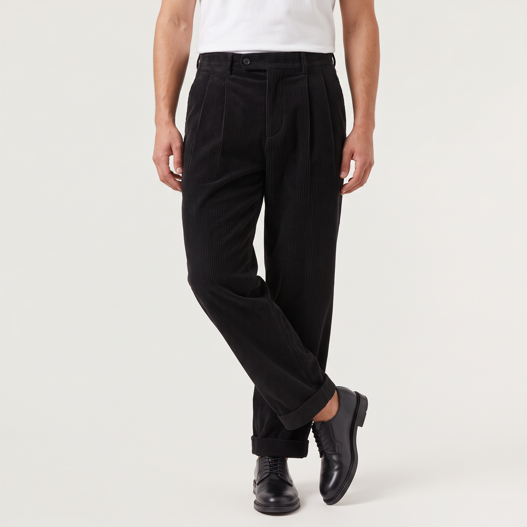 Men's Casual Corduroy Wide-Leg Pleated Trousers