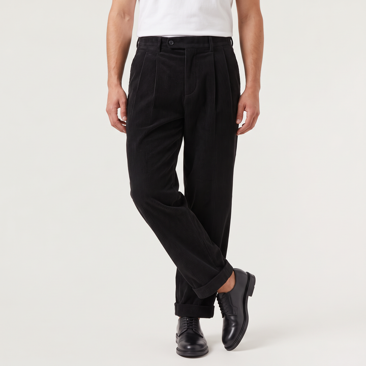 Men's Casual Corduroy Wide-Leg Pleated Trousers