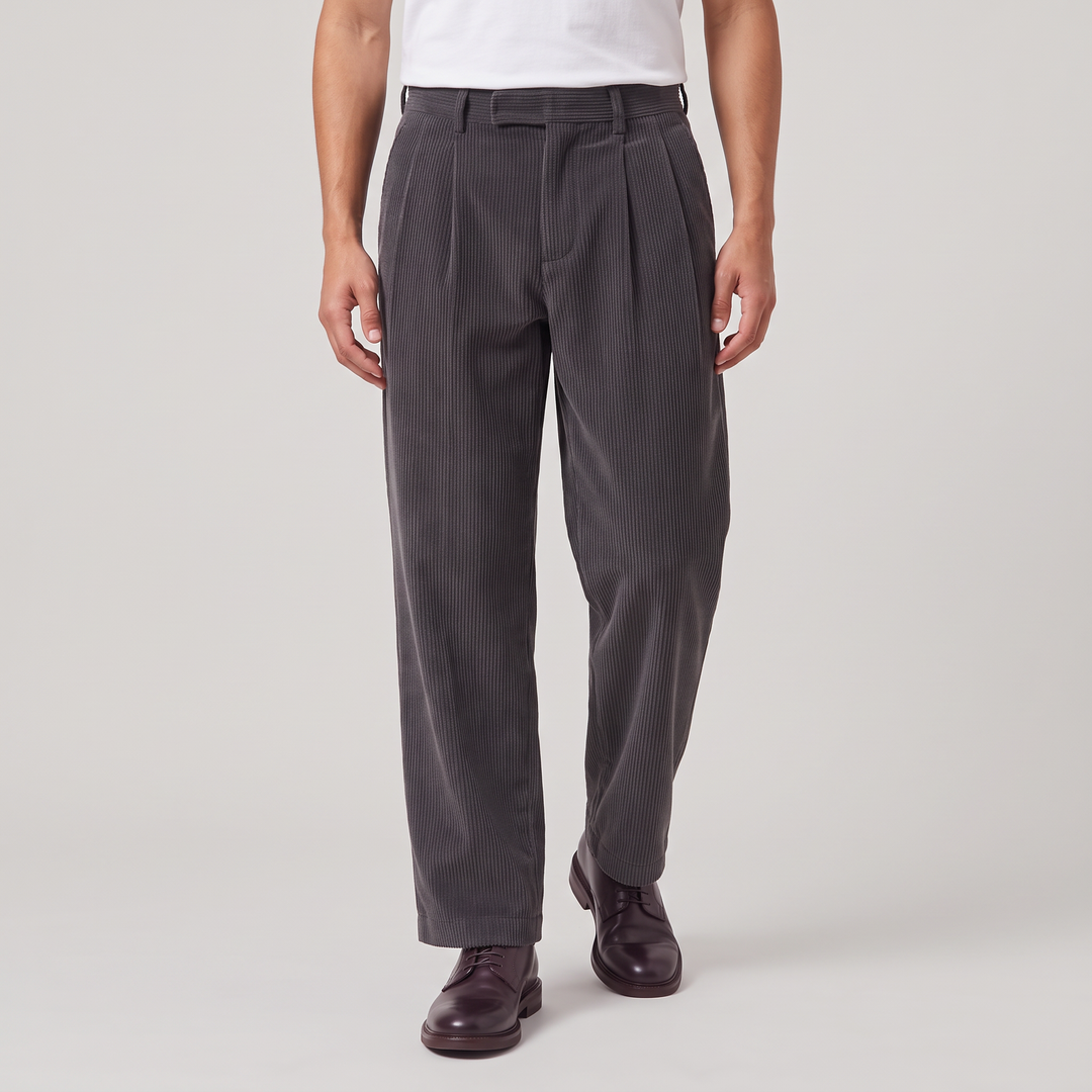 Men's Casual Corduroy Wide-Leg Pleated Trousers