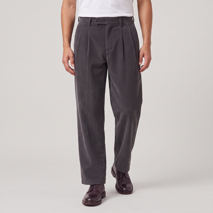 Men's Casual Corduroy Wide-Leg Pleated Trousers