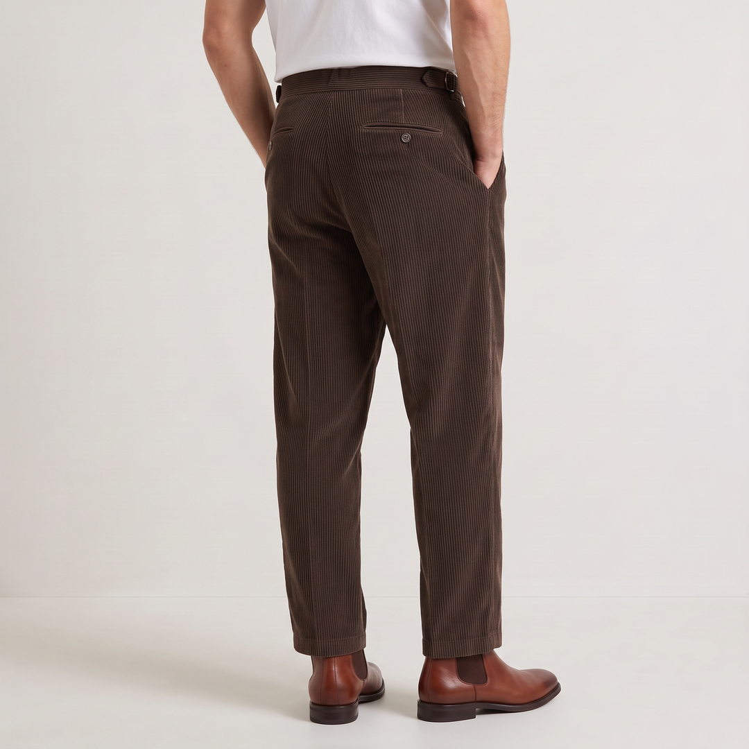 Men's Casual Corduroy Wide-Leg Pleated Trousers