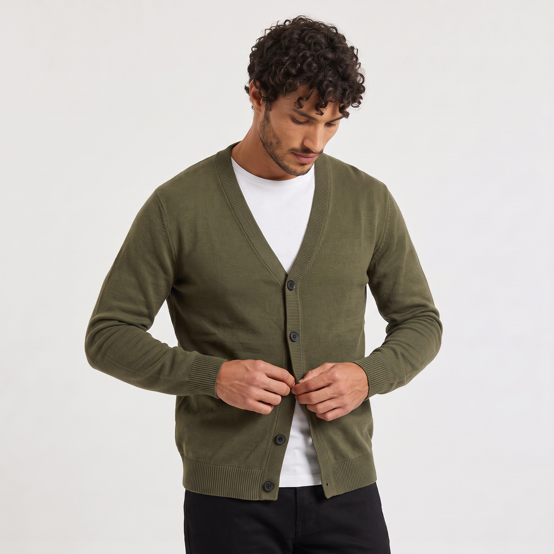 Men's Classic Knit V-Neck Button-Front Cardigan