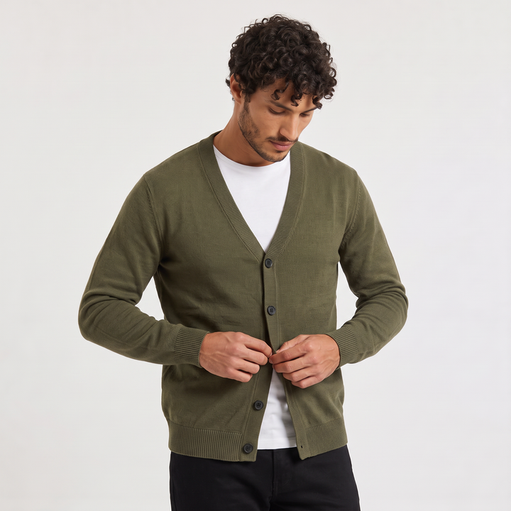 Men's Classic Knit V-Neck Button-Front Cardigan