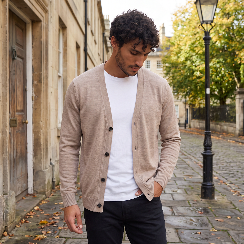 Men's Classic Knit V-Neck Button-Front Cardigan