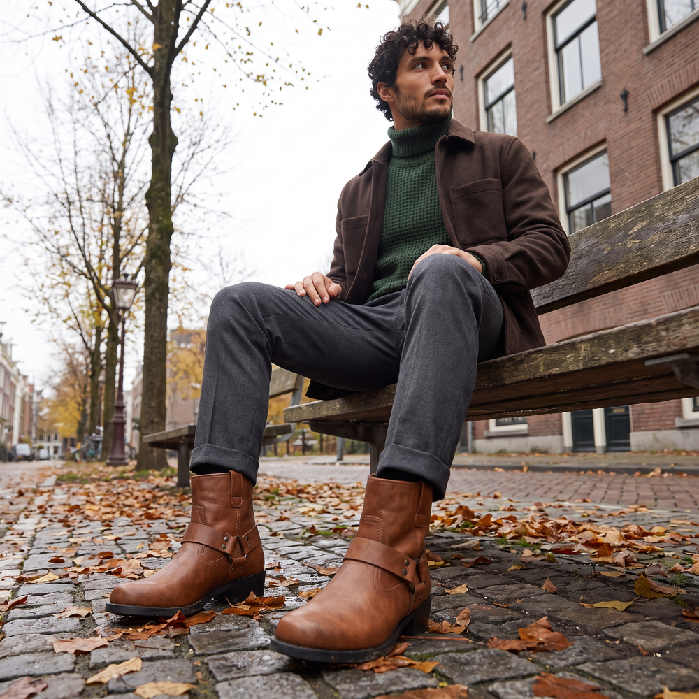 Men's Stylish Leather Strap Ankle Boots