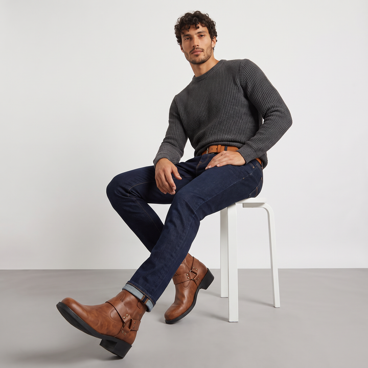 Men's Stylish Leather Strap Ankle Boots