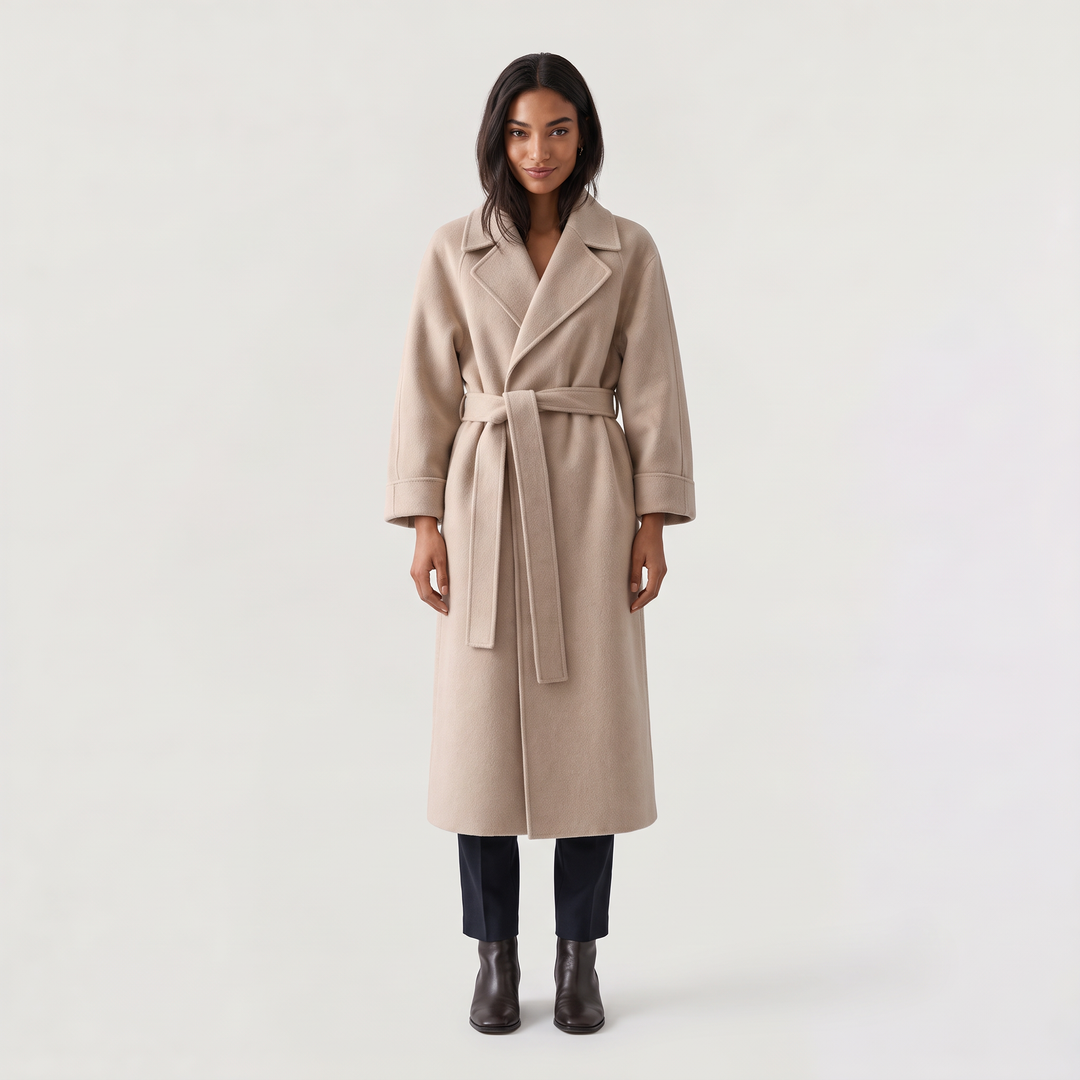 Women's Classic Wool Blend Belted Longline Coat