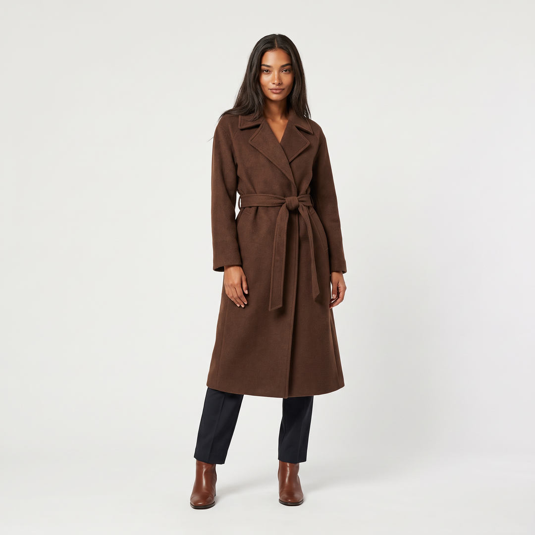 Women's Classic Wool Blend Belted Longline Coat