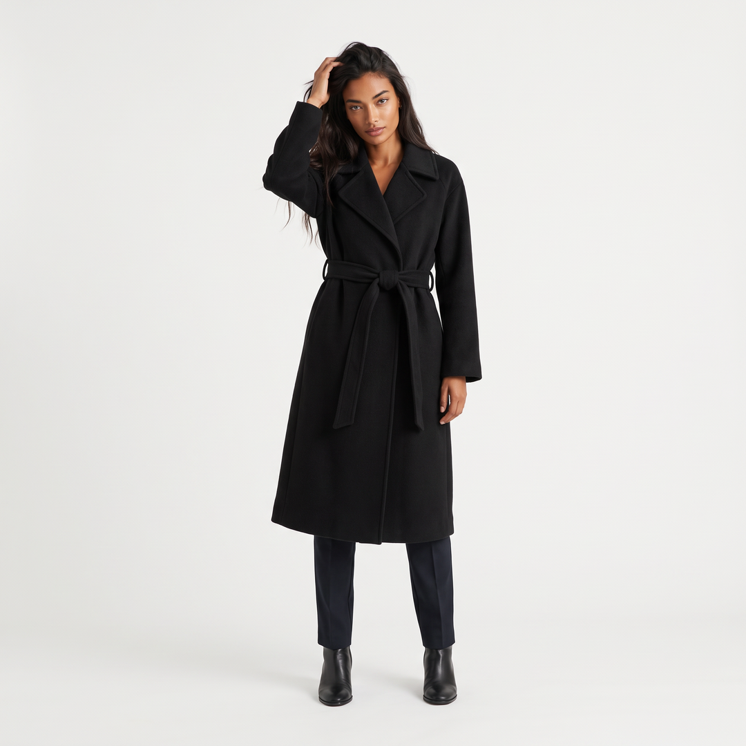 Women's Classic Wool Blend Belted Longline Coat