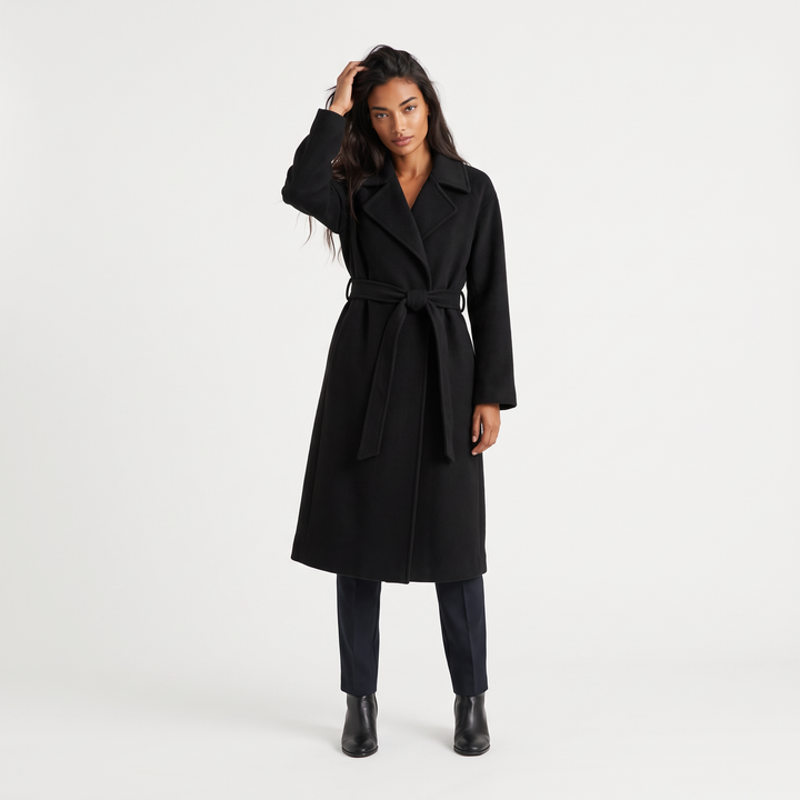 Women's Classic Wool Blend Belted Longline Coat
