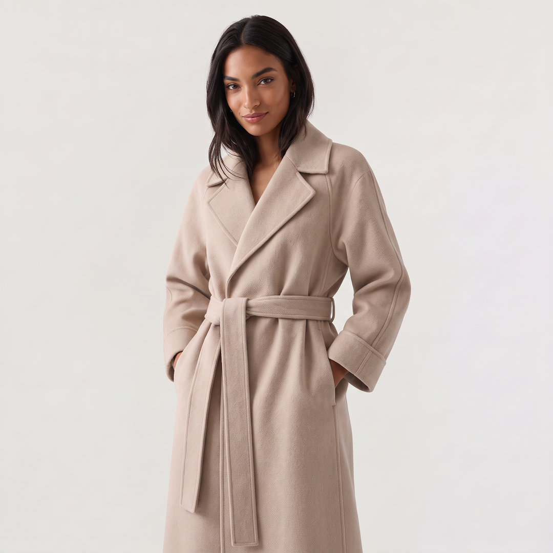 Women's Classic Wool Blend Belted Longline Coat