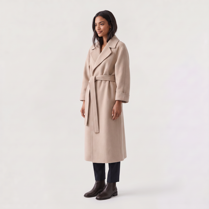 Women's Classic Wool Blend Belted Longline Coat