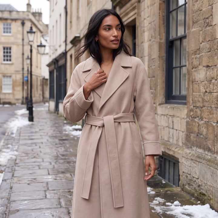 Women's Classic Wool Blend Belted Longline Coat