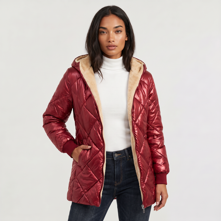Women's Casual Quilted Hooded Mid-Length Jacket