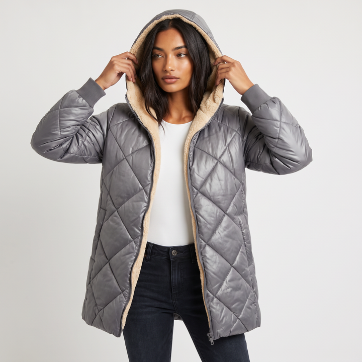 Women's Casual Quilted Hooded Mid-Length Jacket