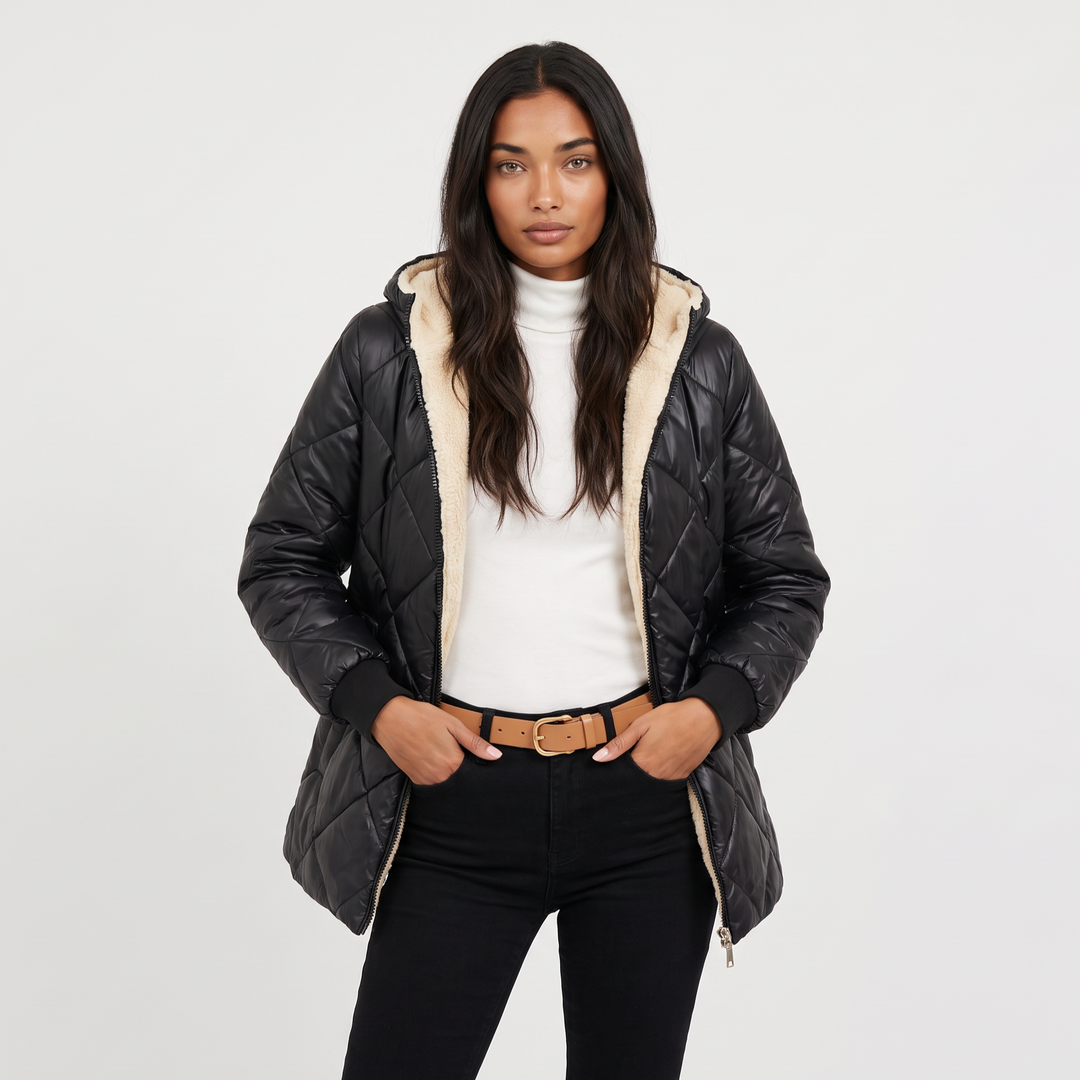 Women's Casual Quilted Hooded Mid-Length Jacket
