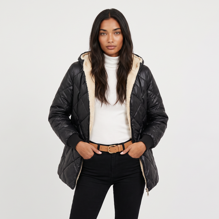 Women's Casual Quilted Hooded Mid-Length Jacket