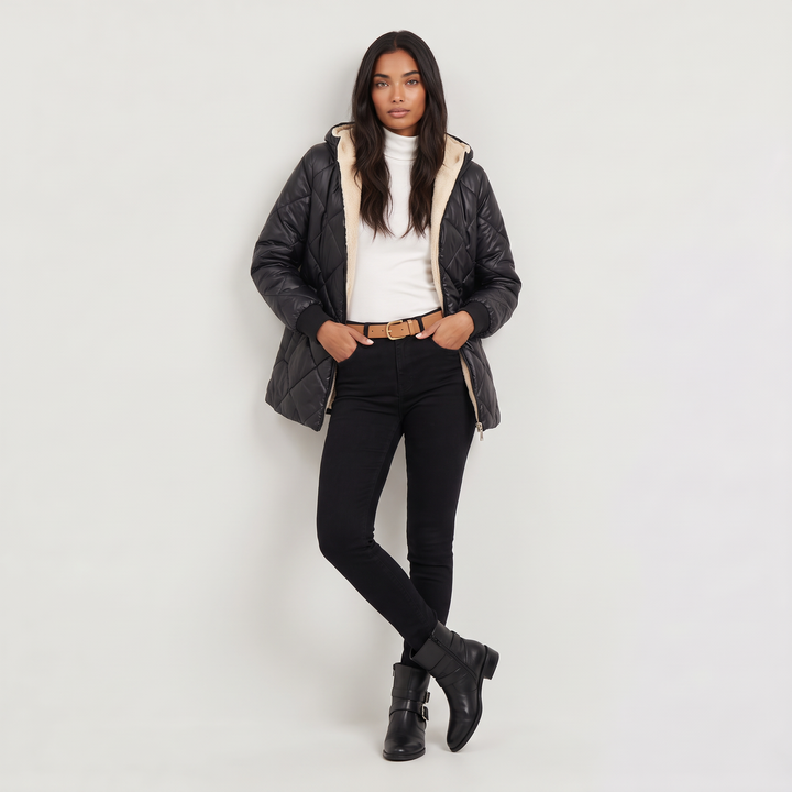 Women's Casual Quilted Hooded Mid-Length Jacket