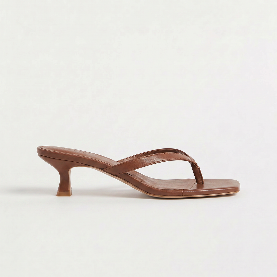Women's Elegant Square Toe Leather Kitten Heel Sandals
