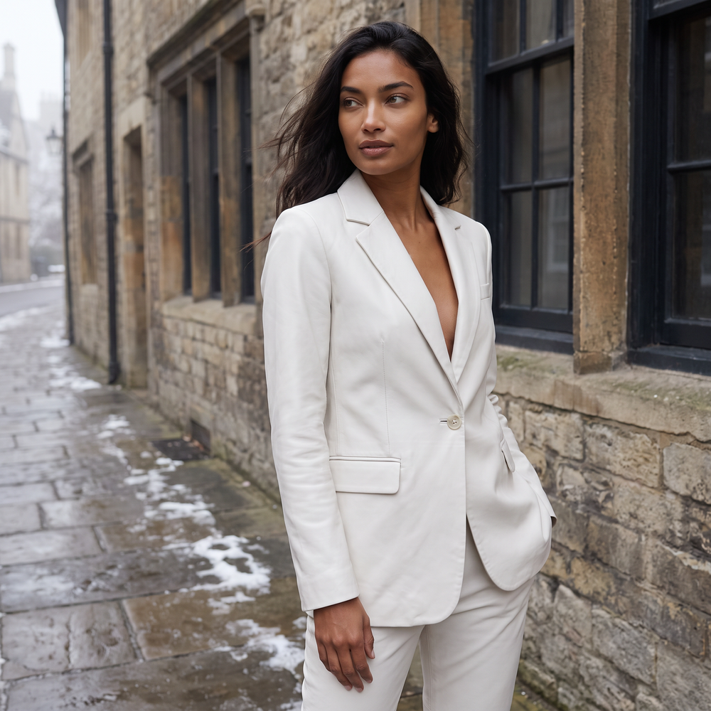 Women's Classic Wool Blend Tailored Single-Button Blazer