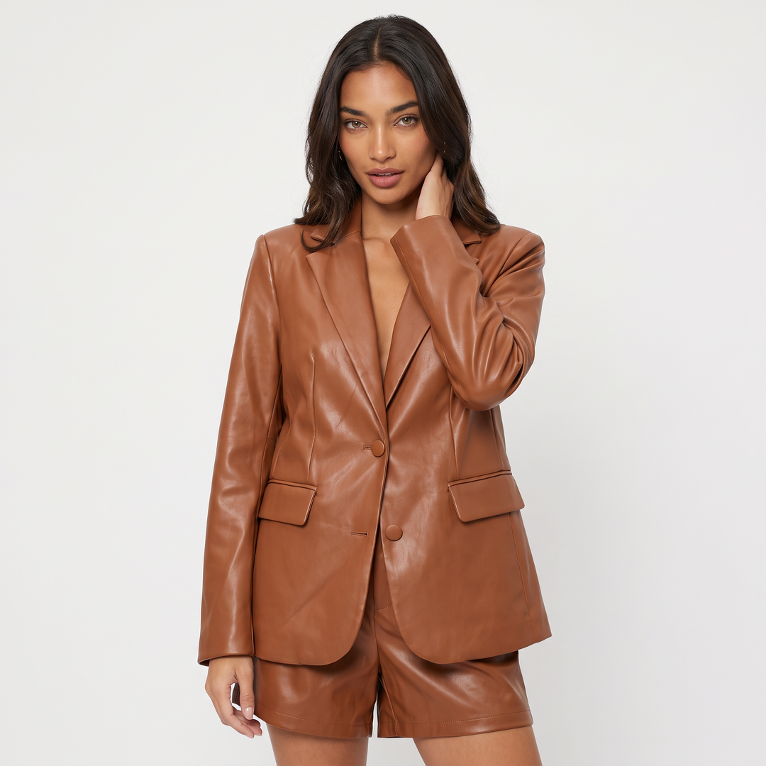 Women's Oversized Leather Notch Lapel Blazer